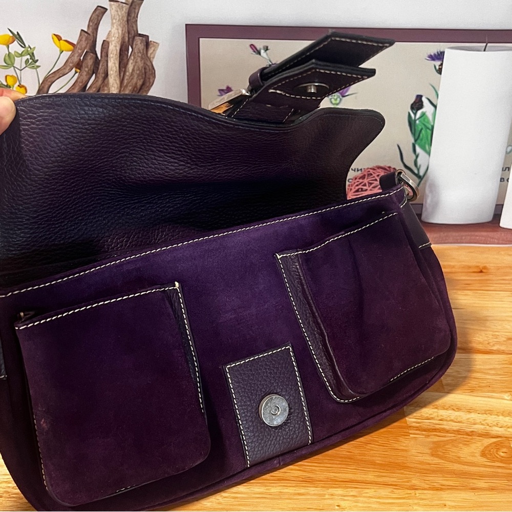 Vintage Purple Genuine Suede Leather Shoulder Bag Made In Italy - Picture 12 of 16